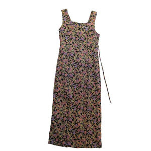 um & company‎ black floral maxi dress size 7/8 100% rayon